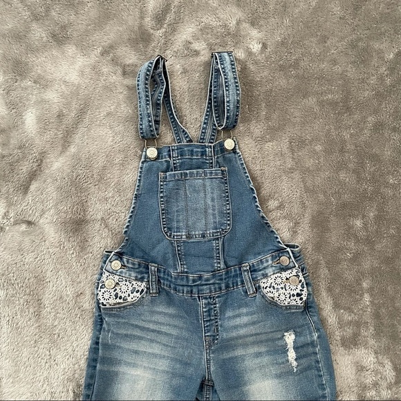 Justice Distressed Ripped Jean Super Skinny Overall Pants Lace Pocket Size 12 - Picture 2 of 9